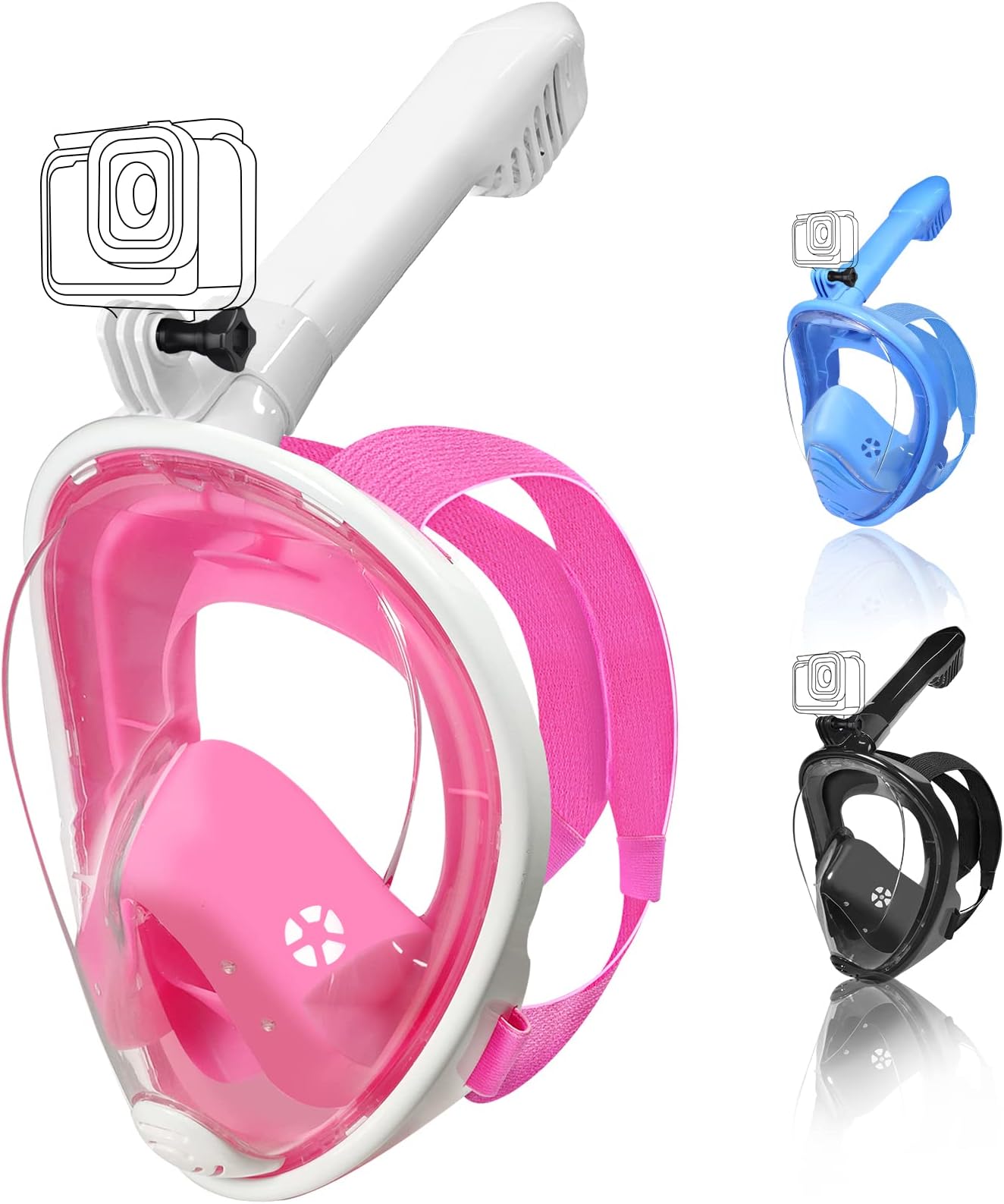 UKON Diving Mask, Snorkeling Mask Full Face 180° View Panoramic Design, Anti-Fogging Anti-Leak with Adjustable Straps with Tube for Longer Snorkeling for Women Child Adult (White and Pink, XS)