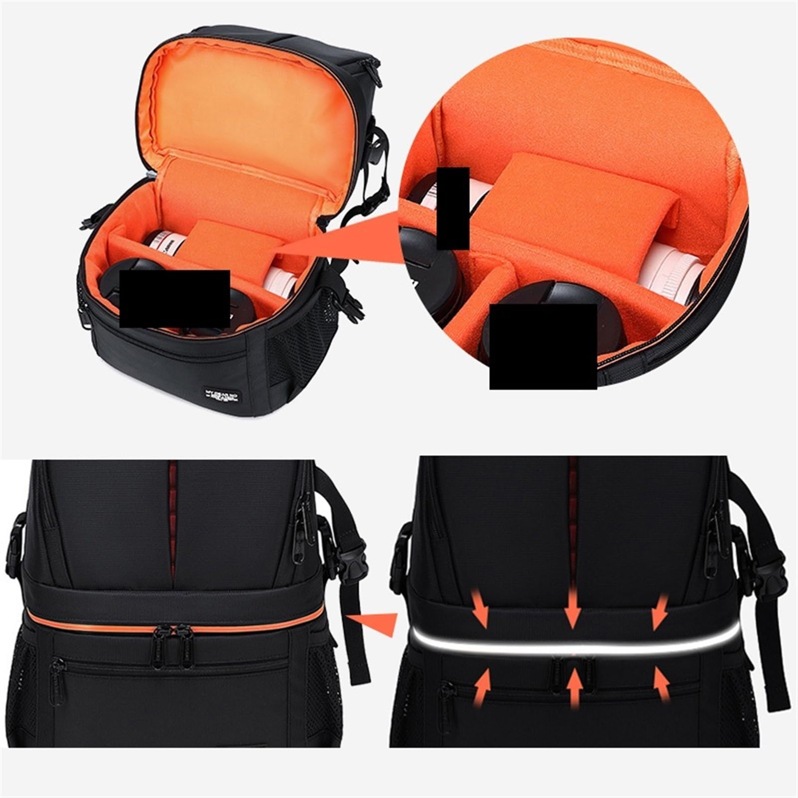 Bolsa de cámara con Doble Correa hacia Arriba y Abajo, Impermeable, Unisex, Bolsa Digital, Accesorios, for Lentes, Capa DIY Funda Camara Reflex(Blue with Orange)