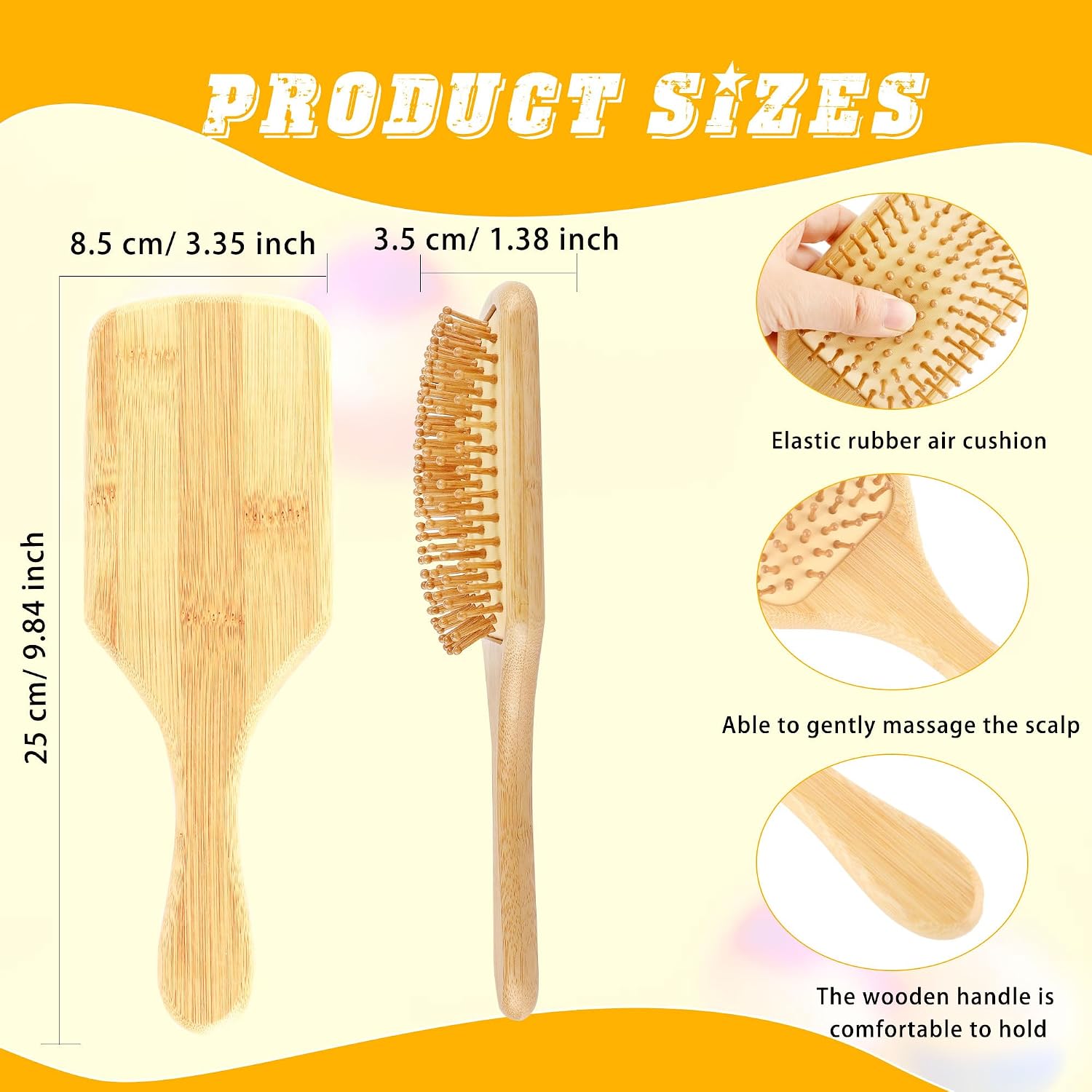 15 Pcs Bamboo Hair Brushes Bulk Wooden Large Paddle Brush Anti Static Round-tipped Detangling Brush for Valentine's Day Unisex Massage Styling Makeup Wedding Christmas Birthday Gifts