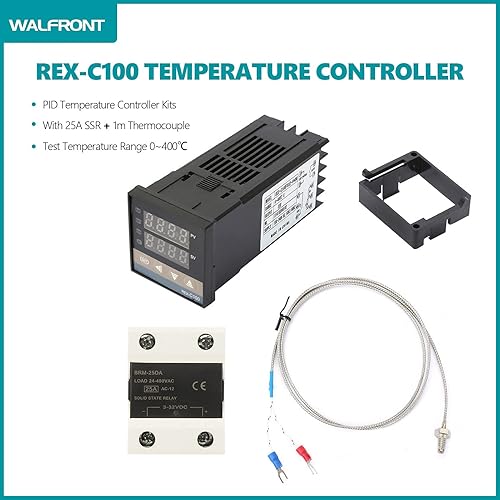 Miniatura 2 de REX-C100 PID Kit de controlador de temperatura con SSR y termopar controlador de termostato digital 0400 + 25A SSR + termopar tipo M6 K de 3.3 ft