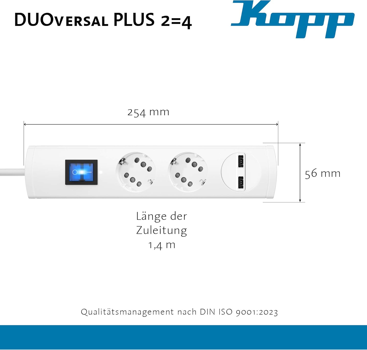 Kopp Duoversal Plus 2 4 Voudige Stekkerdoos 1 4 M Met Dubbele Sleuven 2x Usb nsluiting Schakelaar nraakbeveiliging Grote Afstand Schroefbaar I Wit Amazon Nl Elektronica