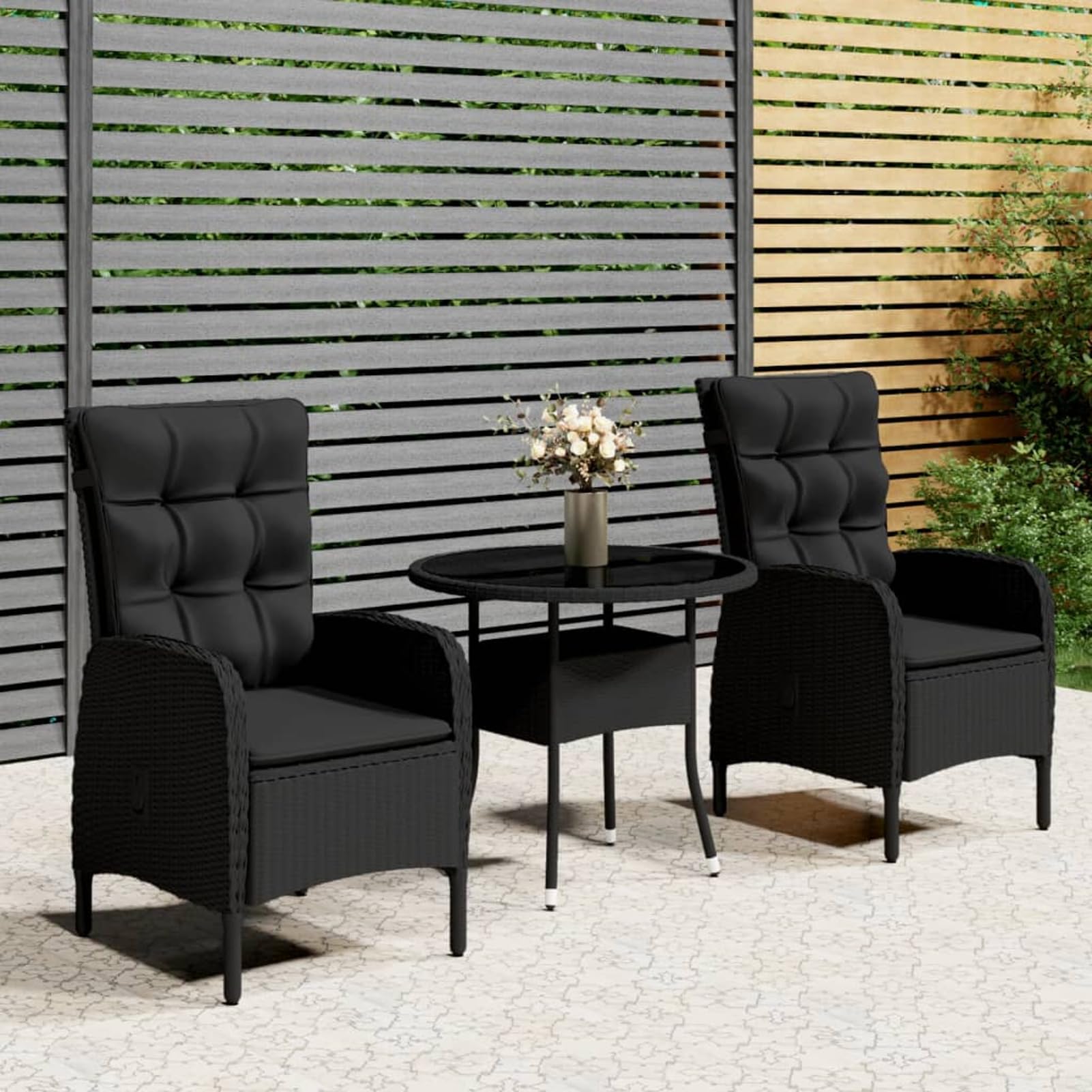 Ensemble bistro de jardin en résine tressée ergonomique avec levage à gaz et coussins
