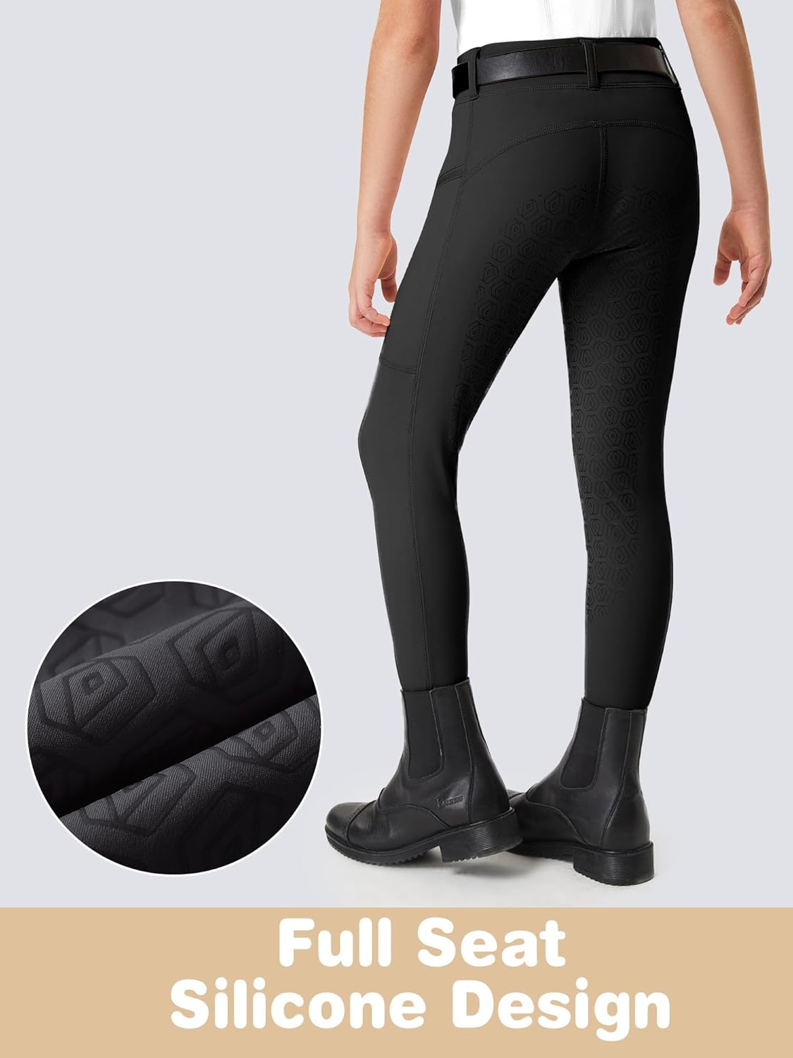 FitsT4 Sports Girls Riding Pants Full Seat Kids Equestrian Breeches Stretchy Youth Horse Schooling Tights Zipper Pockets - Image 4
