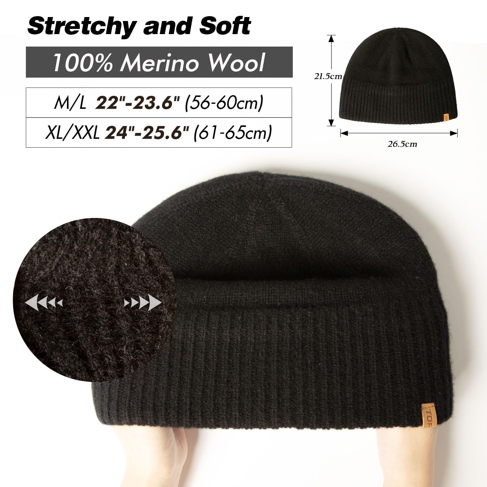 TOP-EX Wintermütze aus 100 % Merinowolle, für Damen und Herren, Polartec-Fleece gefüttert, Thermomütze für kaltes Wetter, Laufen und Golf
