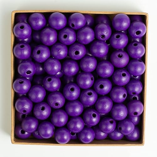 Decoendiy 100 cuentas de madera para manualidades de 0.63 pulgadas (0.630 in), cuentas redondas de madera de colores naturales pulidas, cuentas