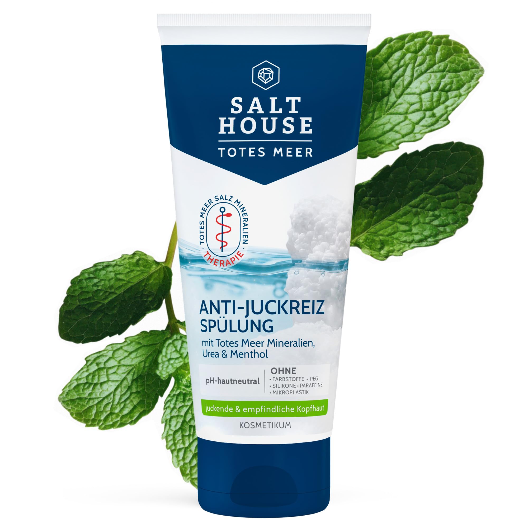 Salthouse Totes Meer Therapie Anti-Juckreiz Spülung, enthält Urea und Panthenol, für geschmeidiges Haar, bei juckender und empfindlicher Kopfhaut, vegan 200ml