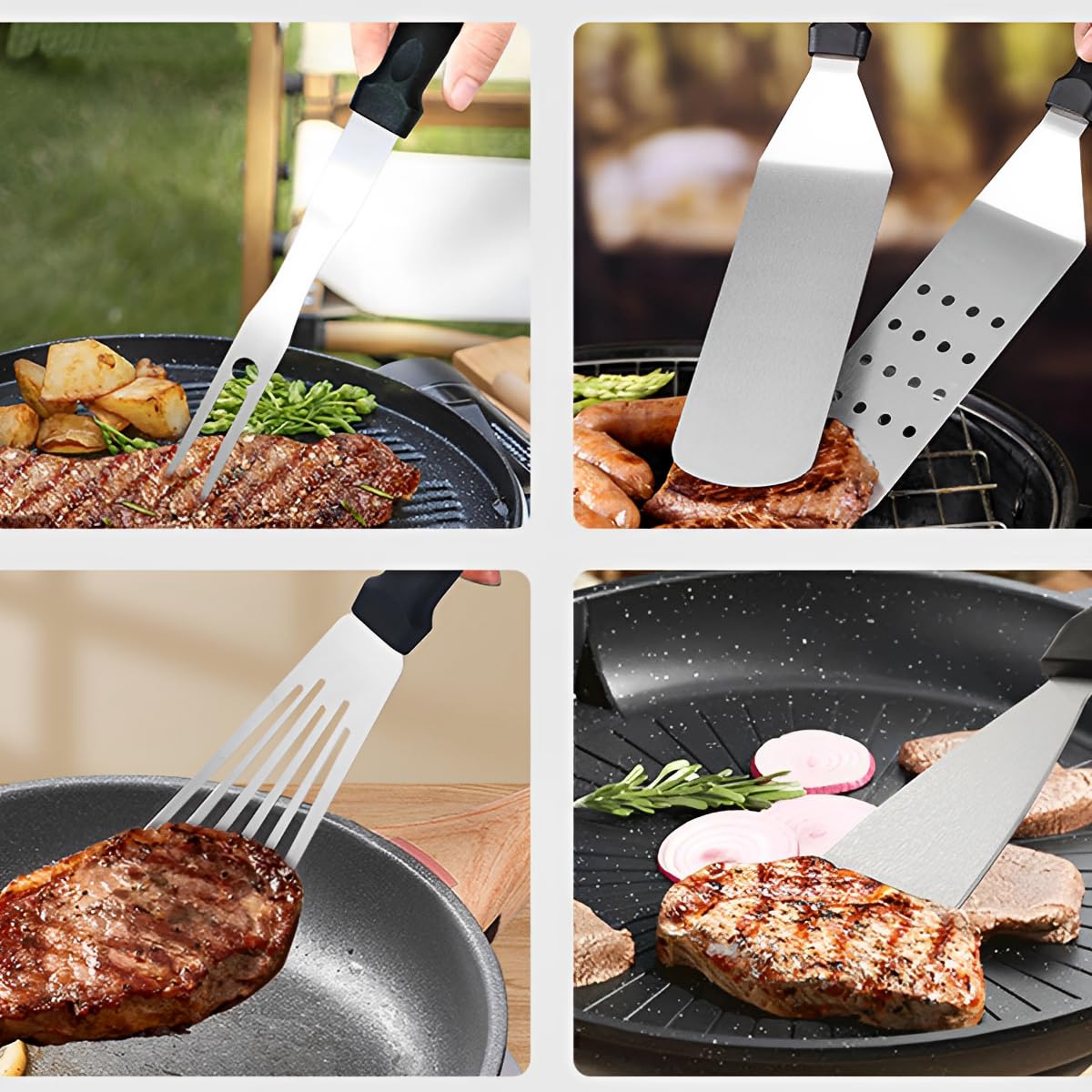 Kit di accessori per piastra da 137 pezzi, in acciaio inox, utensili per barbecue per griglia piatta, piastra e cottura all'aperto, include pressa per hamburger, spatole per grill, cupola, pinze e