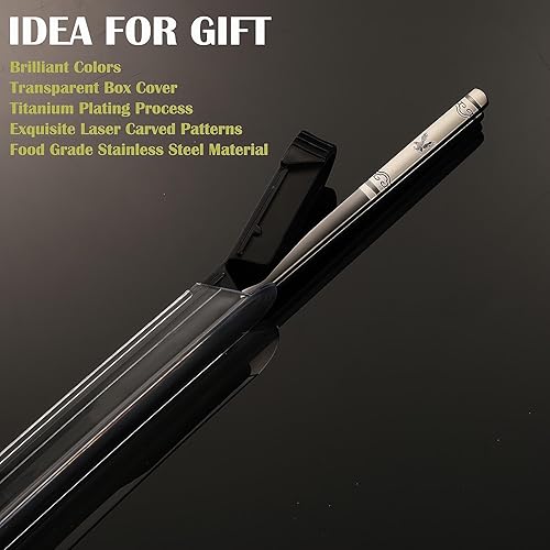 Miniatura 7 de Un par de palillos portátiles, palillos de metal reutilizables de acero inoxidable, palillos de viaje con estuche, chapados en titanio, aptos para