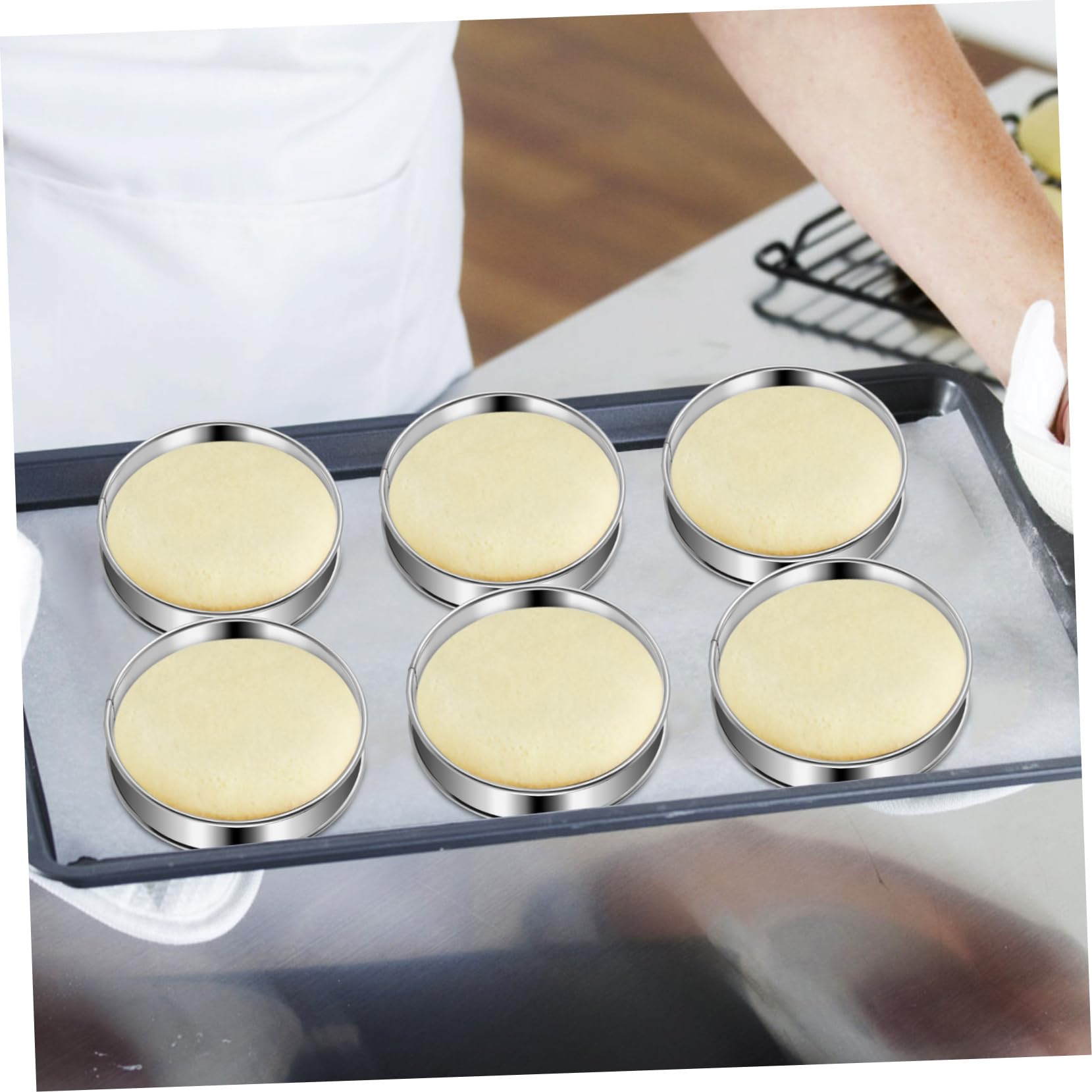 Luxshiny Moldes Redondos para Hornear Galletas y Pasteles de 4 Pulgadas | Acero Inoxidable, Borde Rizado, 1 Juego con Cepillo, Uso Doméstico Anfitriones de Fiesta