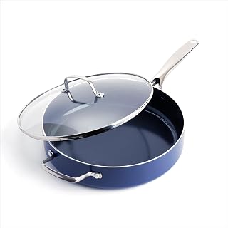 5 Quart Jumbo Ceramic Non‑Stick Sauté Pan with Glass Lid, Toxin‑Free Cookware, Metal Utensil Safe, Oven Safe up to 600°F, Dishwasher‑Safe 2‑Piece Set