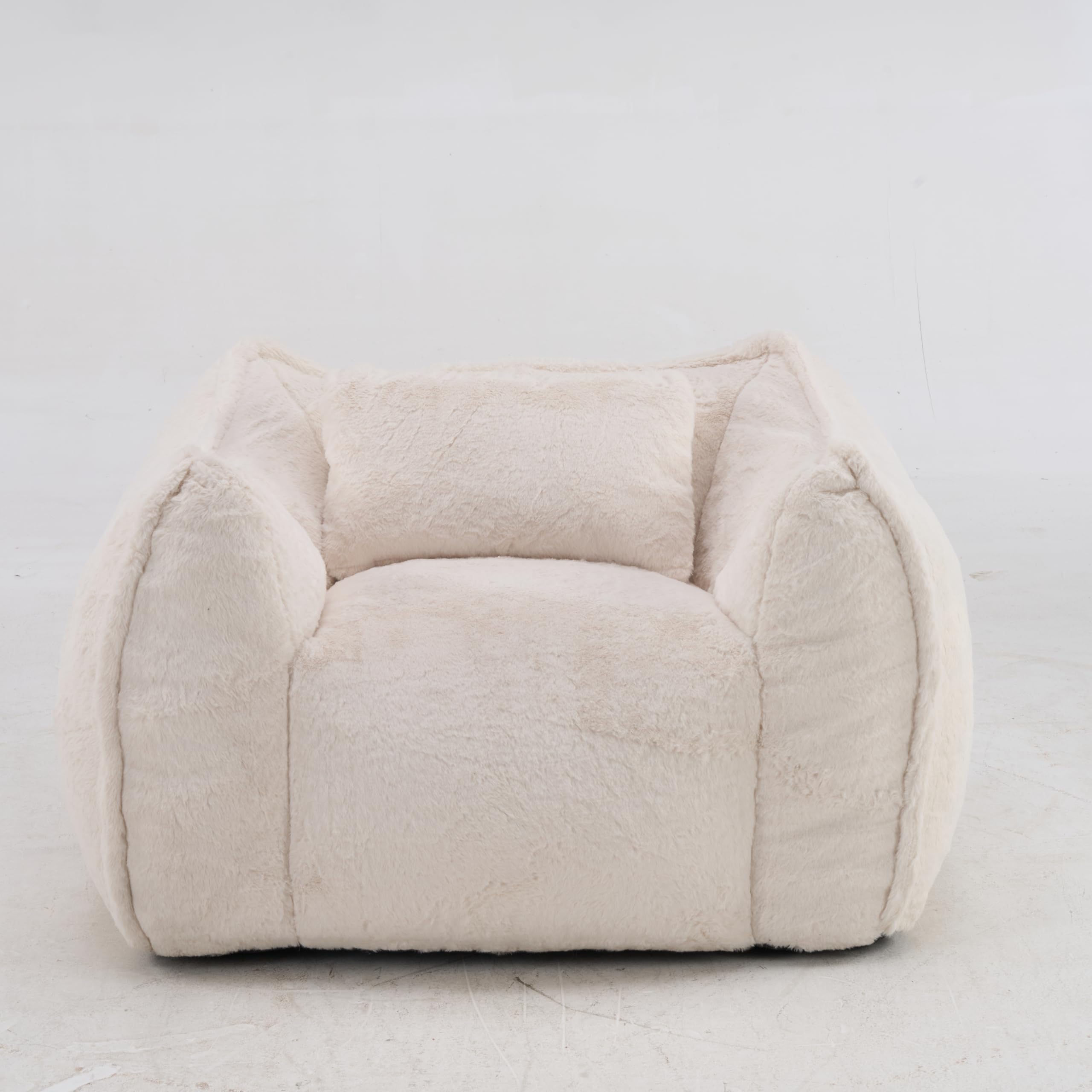 Puf gigante de piel sintética con cojín, cómodo para leer y jugar, para adultos y niños, para salón o dormitorio, color beige