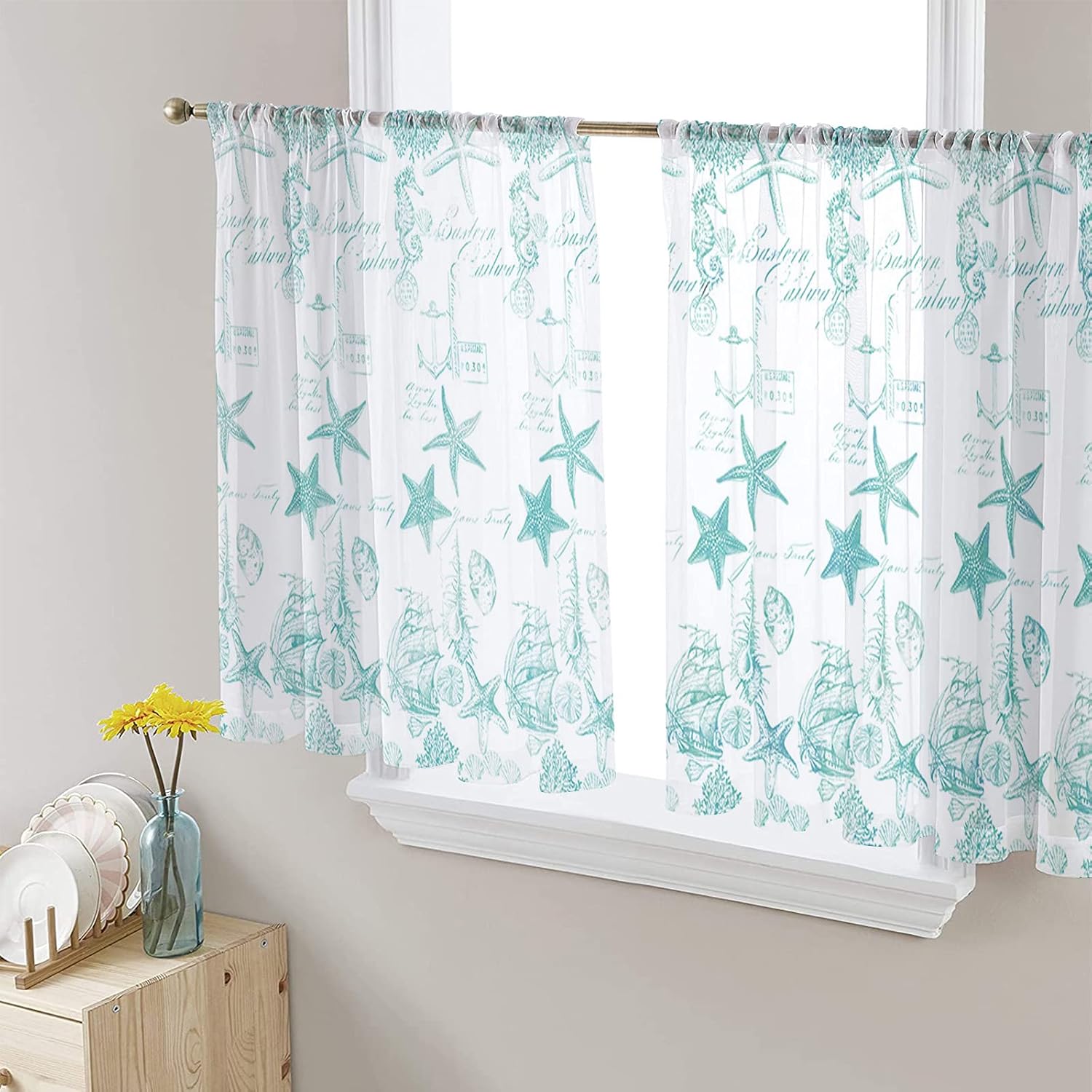 BEKYONEE Semi Sheer Window Curtain Panels Coastal Nautical