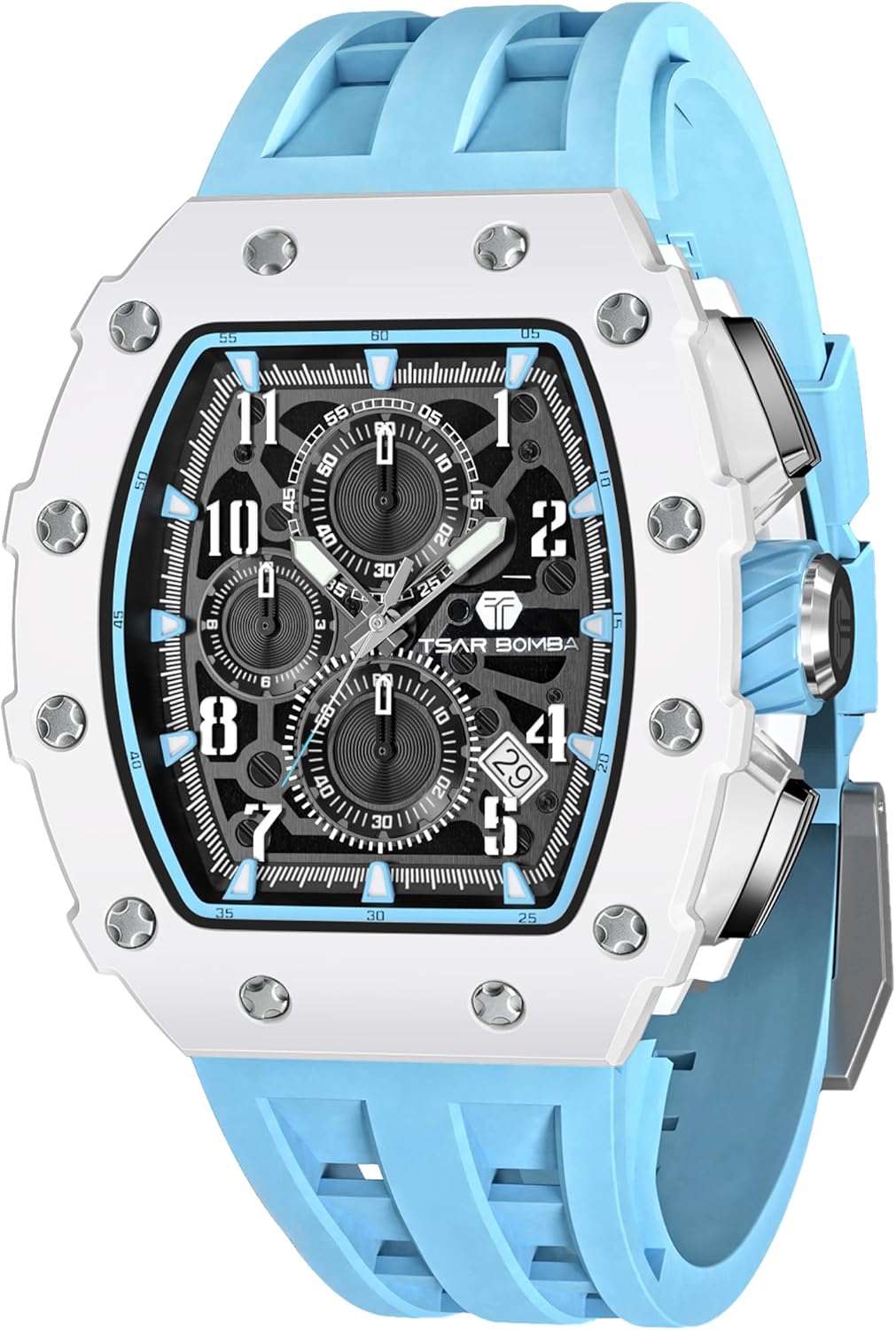 TSAR BOMBA Watches Men Luxury Square Mens Watch Chronograph