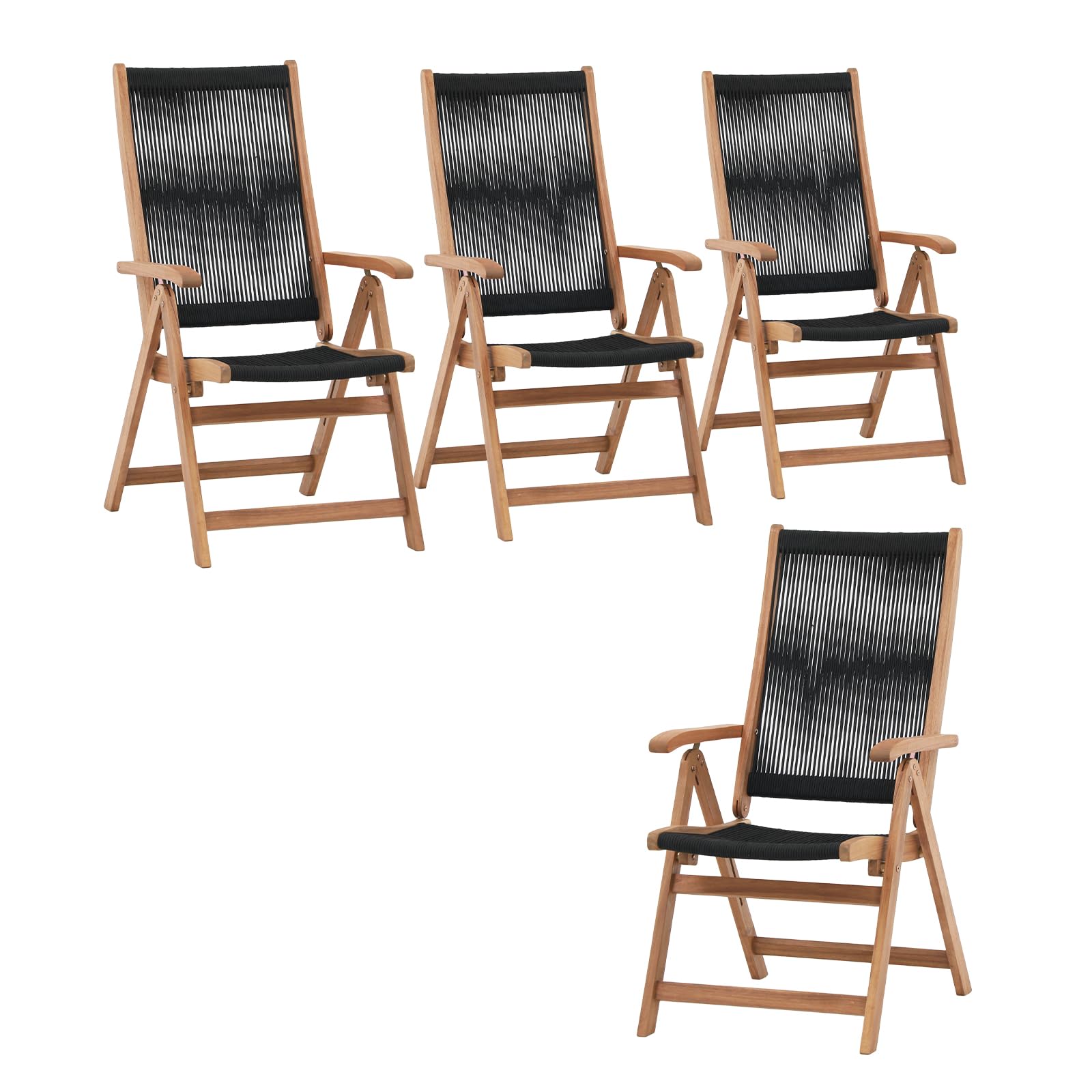 OC Orange-Casual Folding Patio Dining Chair Set of 4, Outdoor Acacia Wooden Rope Reclining Chair w/Armrest, Solid Wood, for Porch, Backyard, Garden,