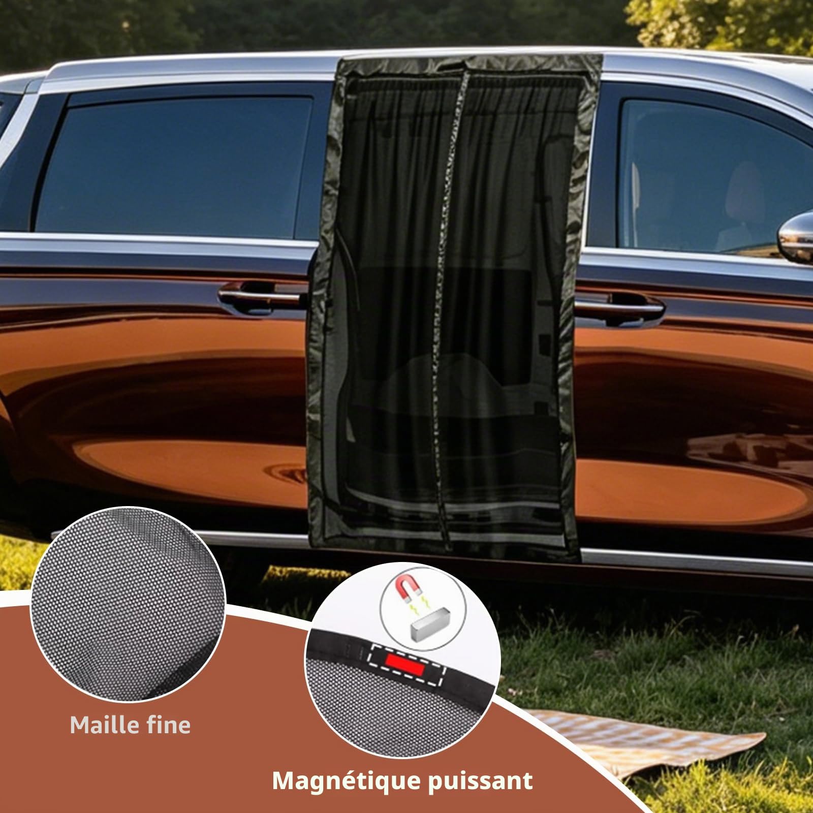 Moustiquaires magnétiques pour fourgonnettes porte latérale, moustiquaire pour fourgonnette pour Benz Vito, Ford Transit Custom, Opel/Vauxhall Vivaro protection solaire pour voiture (150x110cm)