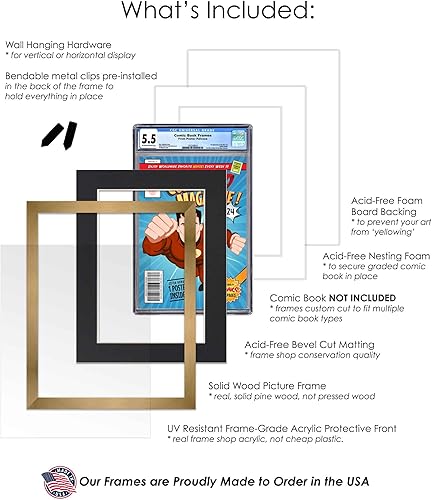 Miniatura 32 de Poster Palooza Marco de cómic con paspartú para 2 cómics CGC, CBCS o PGX Graded Comics – Marco de cómic negro para cómics de 8.125 x 13 pulgadas