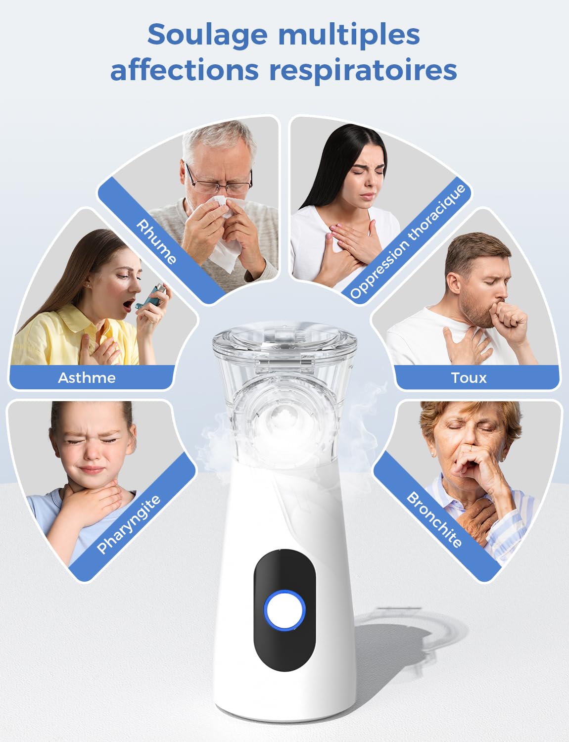 YOHOOLYO Nebulisateur Inhalateur Vapeur Portable Rechargeable pour Adultes et Enfants, Inhalateur Respiratoire Electrique avec 2 Masques et Embout Buccal, pour Usage Domestique et en Voyage