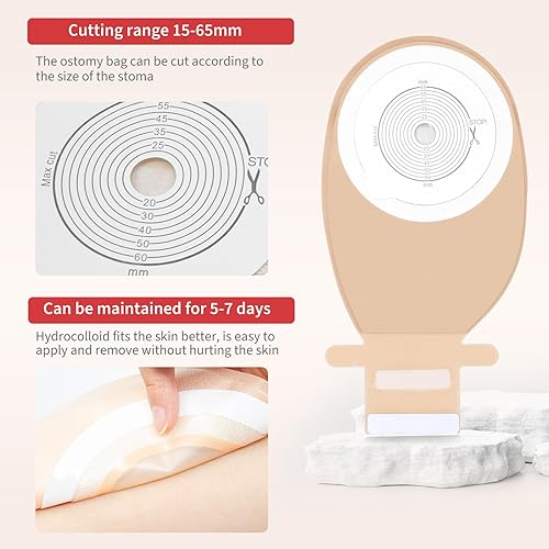 Miniatura 2 de DERAYMI 20 bolsas de colostomía suministros de ostomía de una pieza, bolsas drenables de ostomía para ileostomía, cuidado del estoma cortado a