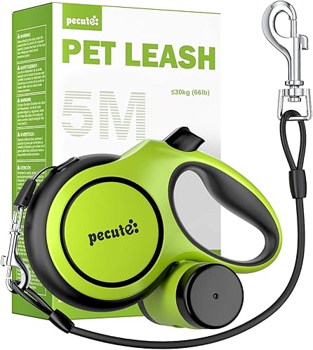 Miniatura 13 de Pecute Correa retráctil para perro con extensor a prueba de mordidas, correa retráctil resistente de 26 pies para mascotas con soporte para bolsa de