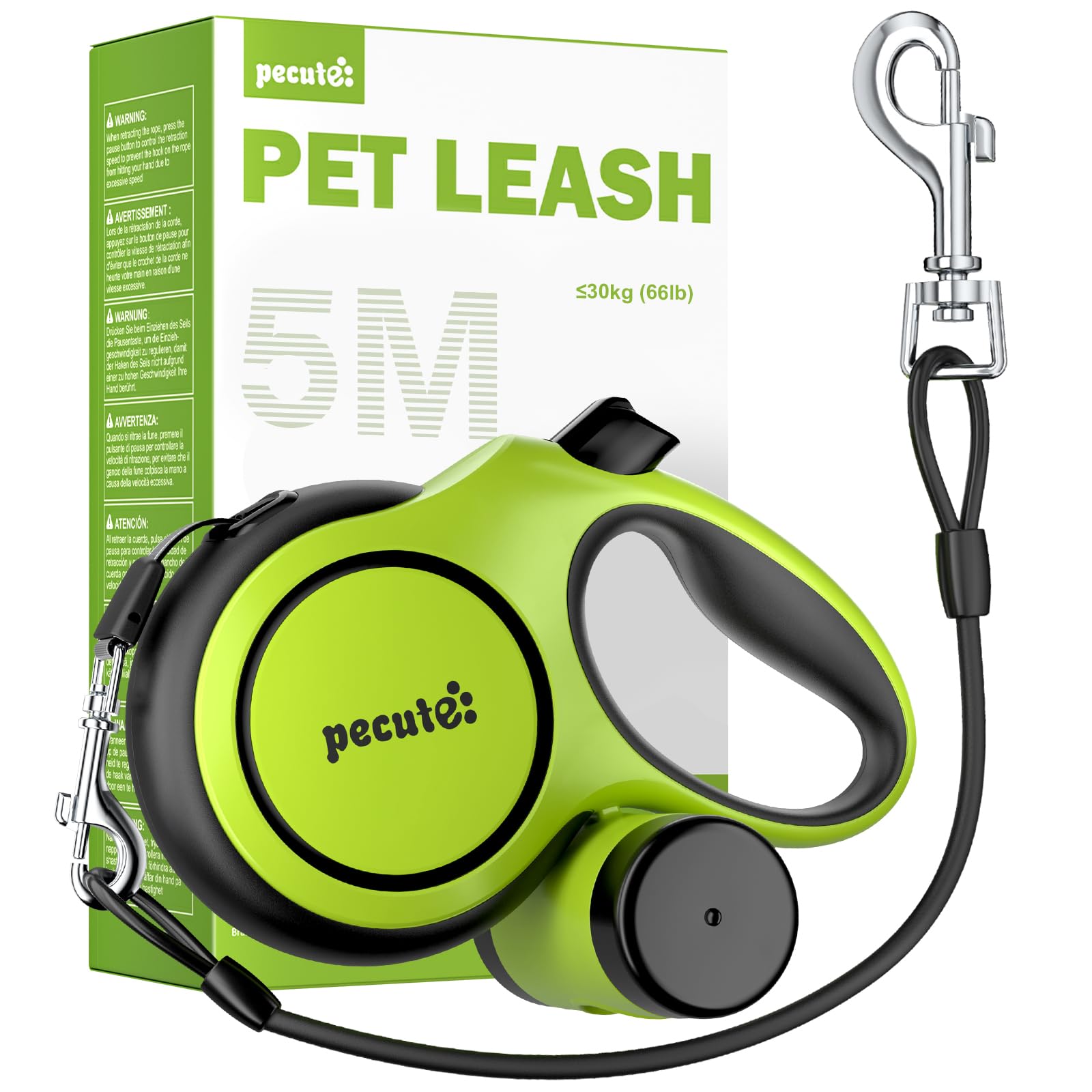 Pecute 5m Retractable Dog Leash with Anti-Chew Steel Cable Up to 30kg Dogs