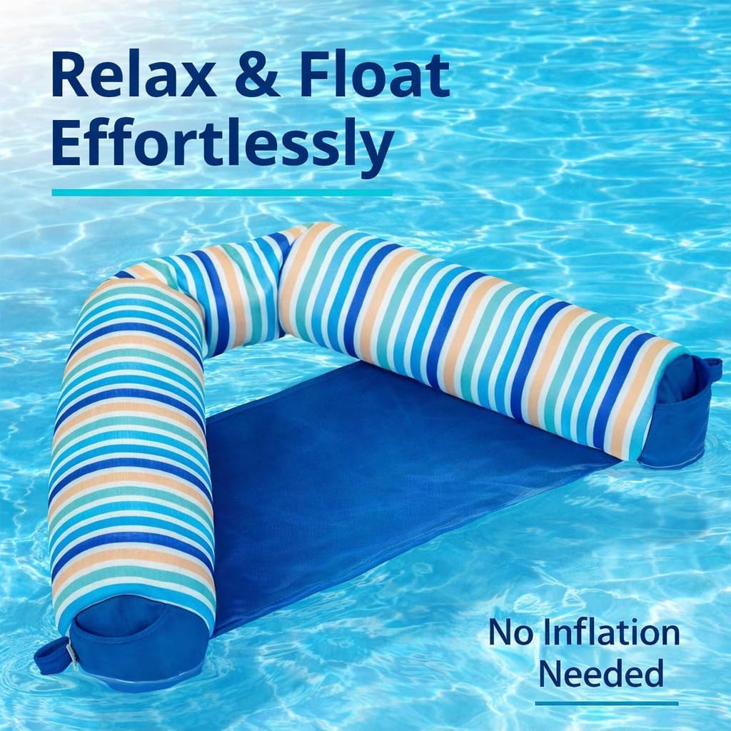 Big Joe Premium Noodle Sling Pool Float Chair with Cup Holder, No Inflation Needed, Lightweight Adult Floating Seat, Quick-Dry Mesh, Blue Multi Stripe, American Brand