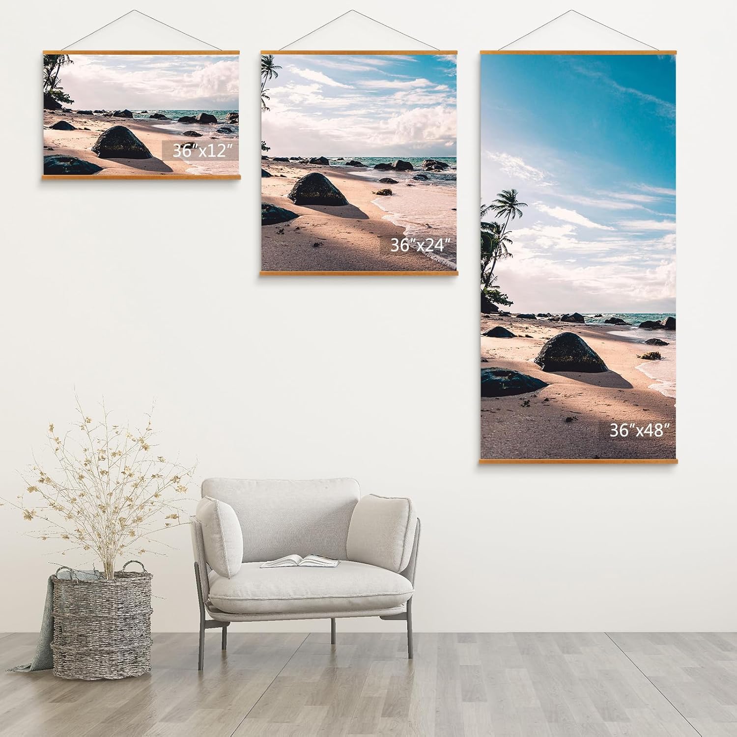 36 Inch Magnetic Poster Frame Hanger, Wood Magnet Picture Frames for Photo Canvas Artwork Scroll Print Map, Wooden Hangers for 24x36, 36x48, 12x36, 18x36 Posters, Wall Mount, 1 Pack (Teak, 36")