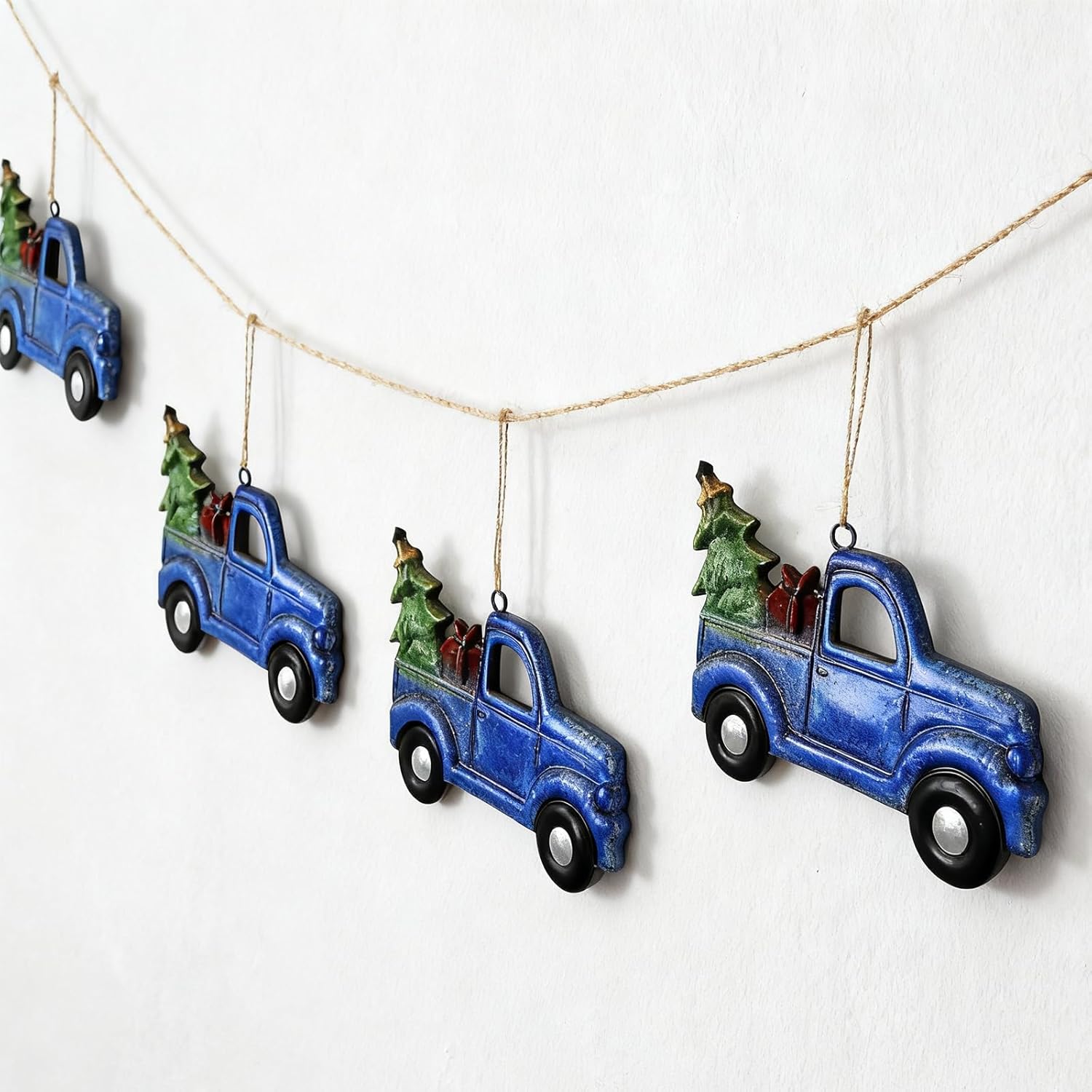 Christmas Truck Ornaments, Iron Vintage Christmas Hanging Decoration for Xmas Tree Home Farmhouse (Blue) - Image 4