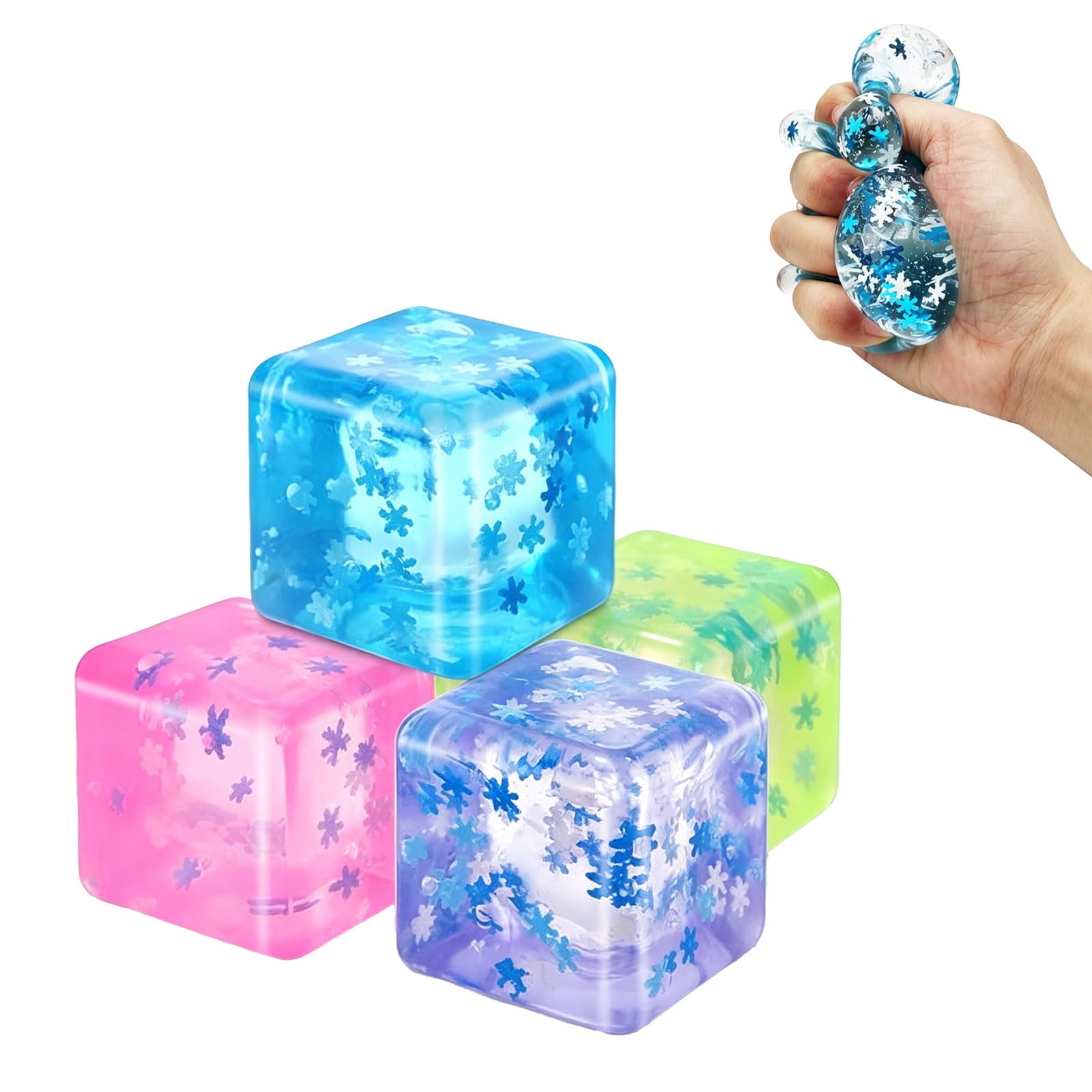 4Pcs 1.97in Ice Cube Squeeze Toys, Squeeze Toy Featuring Snowflake Pattern