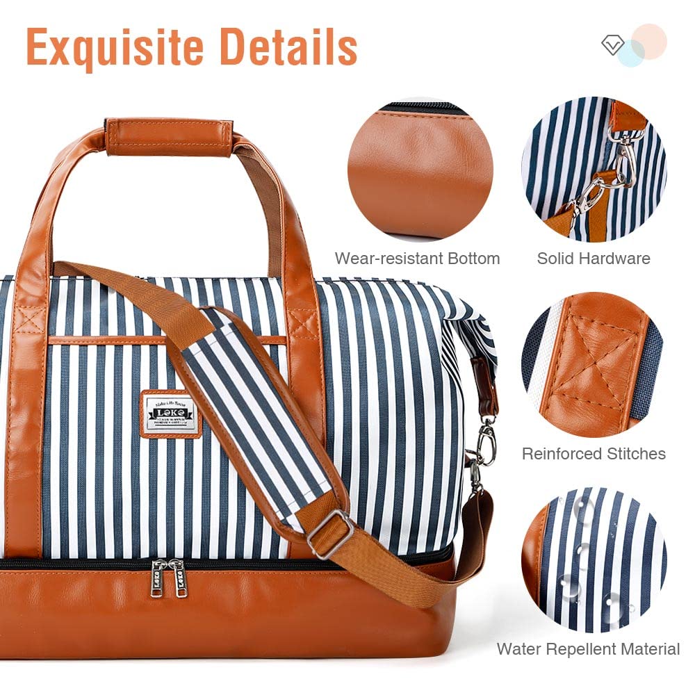 Borsone da Viaggio Donna 50L | Borsa da Viaggio Donna con Scomparto Impermeabile Separato - con 1 Custodia per la Toilette e 2 Custodie per le Scarpe - Striature