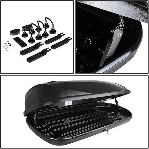 Miniatura 5 de DNA Motoring PT-ZTL-8091-GY - Par de barras transversales de aluminio para riel de techo+caja de carga portaequipajes con cerradura+llaves, gris