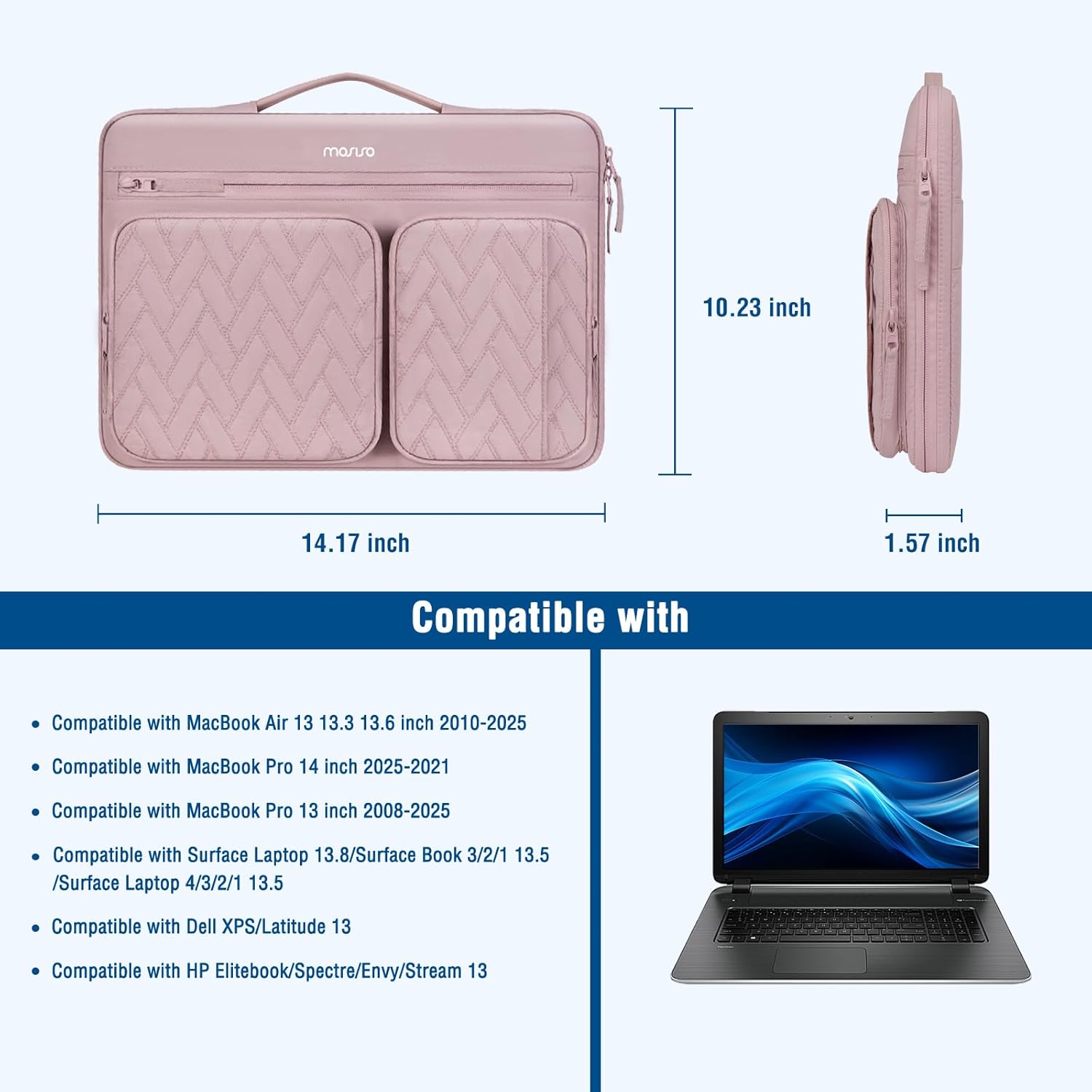 MOSISO 360 Protective Laptop Case 13.3 inch, 13-14 inch Laptop Sleeve Compatible with MacBook Air 13.6/Pro 13/Pro 14,HP Dell ASUS Lenovo, Parallelogram Quilted Bag with Raised&Horizontal Pockets, Pink - Image 7
