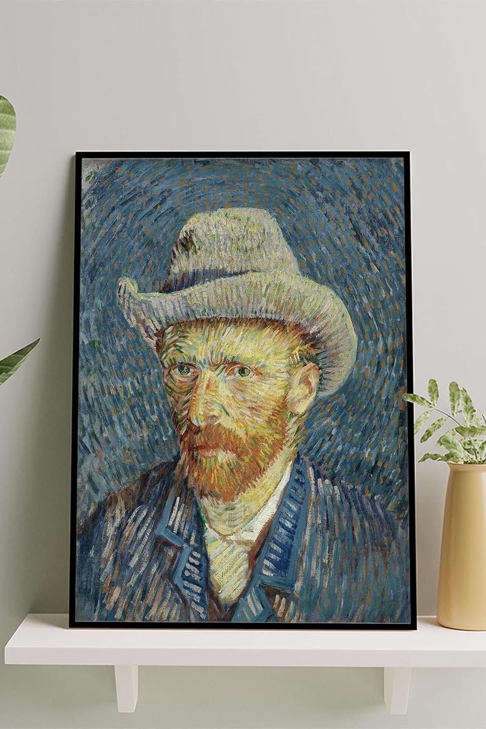 Postermanya (pster14649) Gri Fötr Şapkalı Otoportre-van Gogh Sanatsal Çerçeveli Tablo 30 x 40