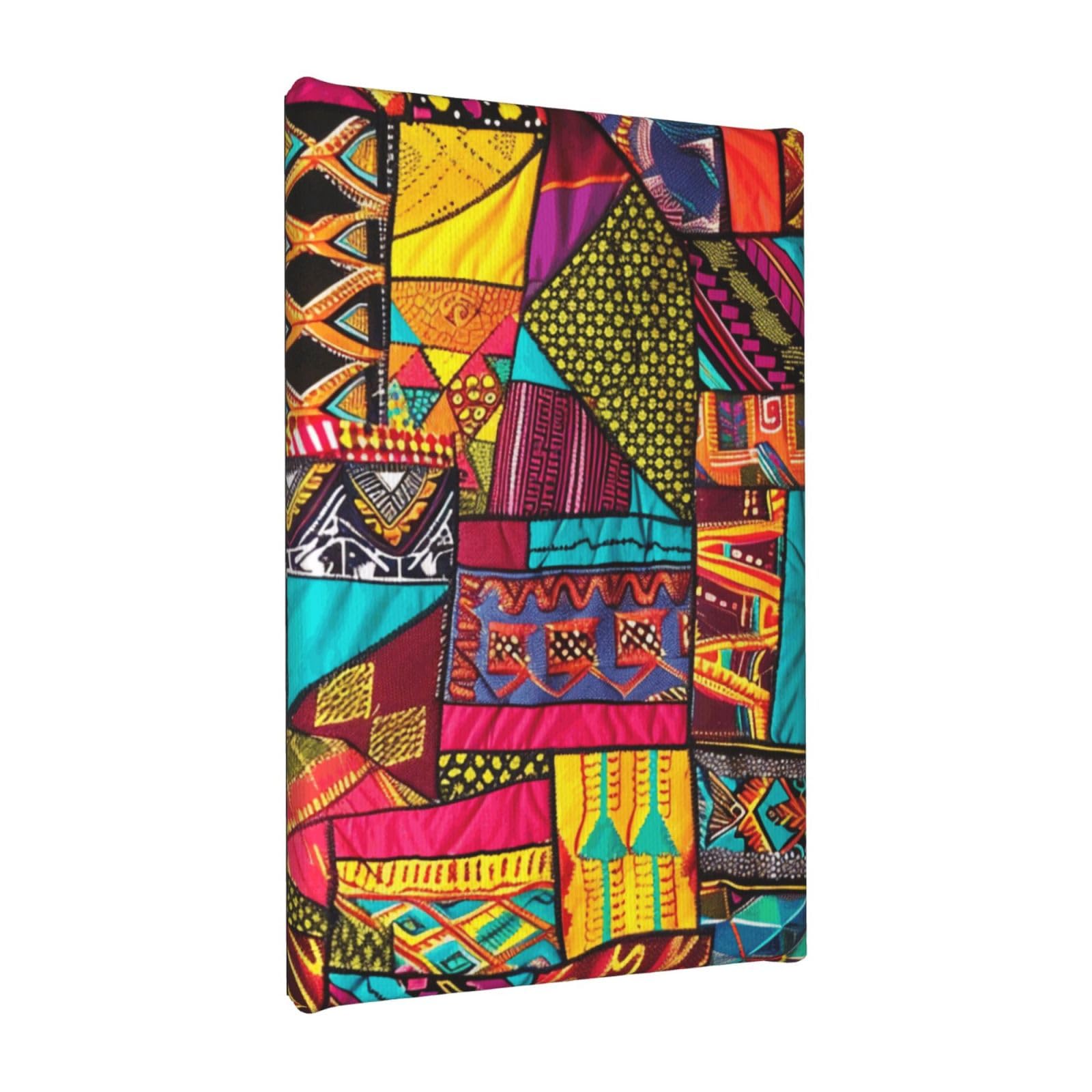 Ykljg African Textile Patchwork Print Printed Wall Art Canvas Painting 20X30 Cm Wooden Framed Picture Painting Artwork Prints For Bedroom Kitchen Home Office Decor