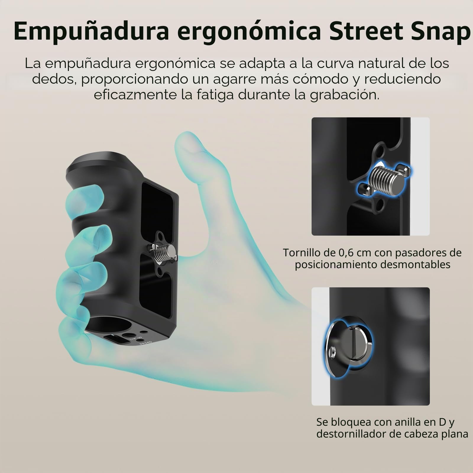 Nitze Kit de Jaula para dji Osmo Action 5 Pro/4/3, Kit Street Grip con Empuñadura Lateral Ergonómica, Cold Shoe Shutter Button, Orificio de Fijación de 1/4" para dji Mic, Trípodes - T-D04B