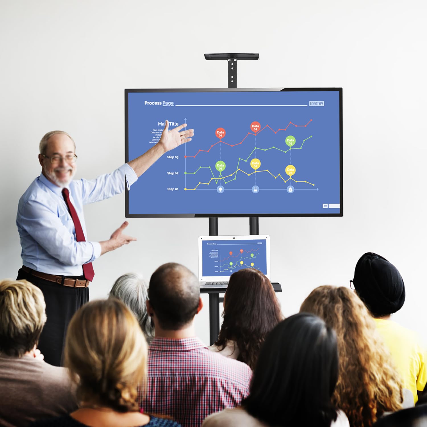 Yaheetech Supporto/Carrello TV Pavimento per Schermi LCD/LED/PLASMA 30-60 Pollici con Ruote Portata 50 kg Max VESA 600 x 400 mm 3 Ripiani Altezza Regolabile Gestione di Cavi Portata 50 kg