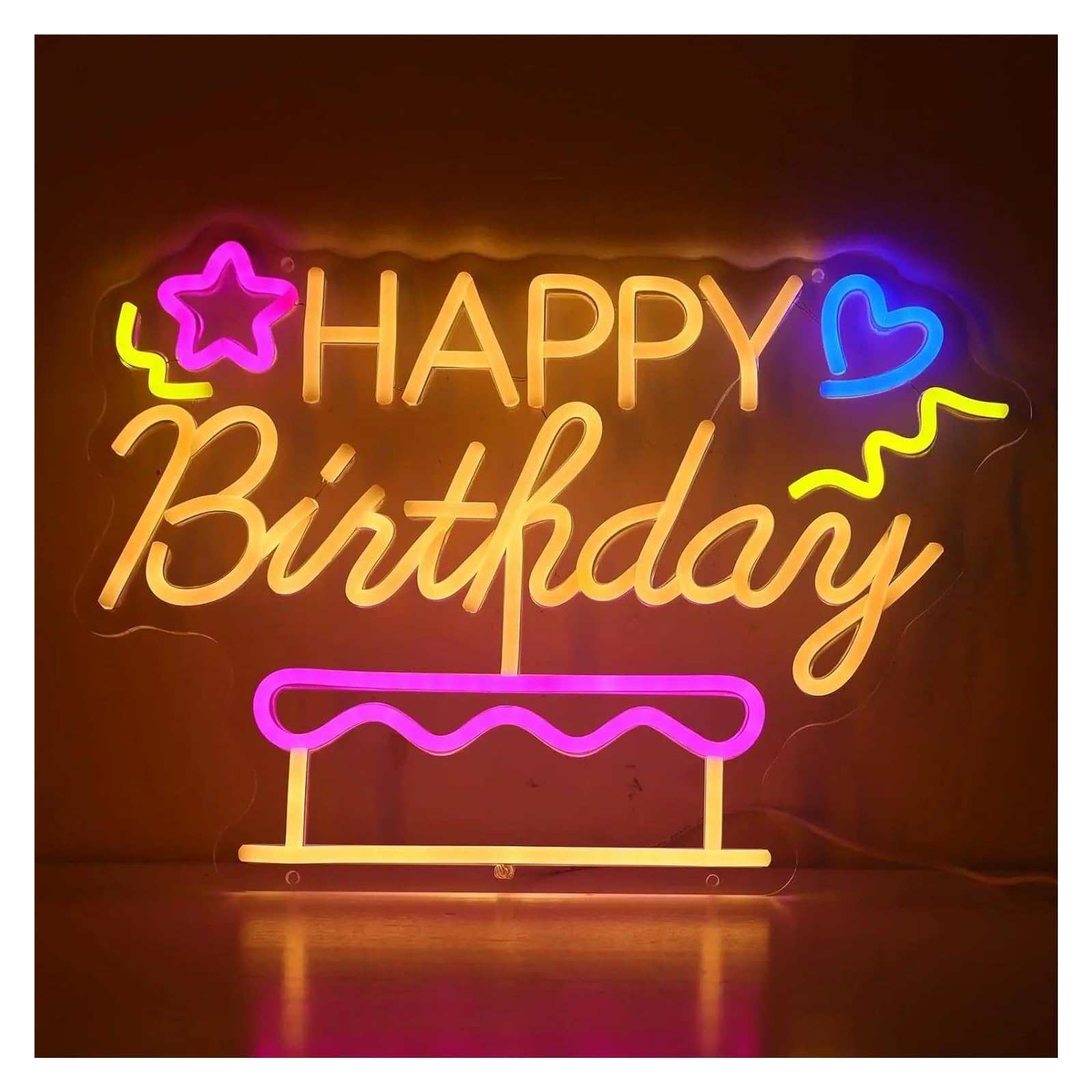 Lemst One Color Signs Lamp Happy Birthday Neon Sign Usb Powered Dimmable Light For Birthday Party Wall Backdrop Decoration 38Cmх27cm