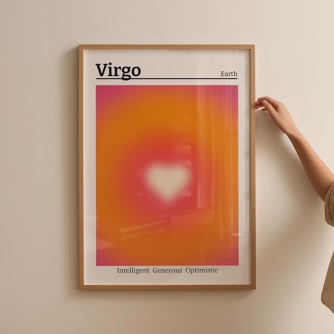 Virgo Wall Art, Orange Poster, Spiritual Wall Art Heart Print Star Poster Aura Zodiac Print Birthday Horoscope Virgo Decor Orange Spiritual Decor Hedecor Star Aura Zodiac Birthday Horoscope,142