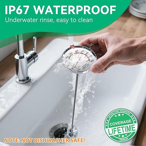 Miniatura 2 de BOMATA Paquete de 2 termómetros de caramelo impermeables IP67 con clip para olla, termómetro de aceite para freír con pantalla grande mejorada de