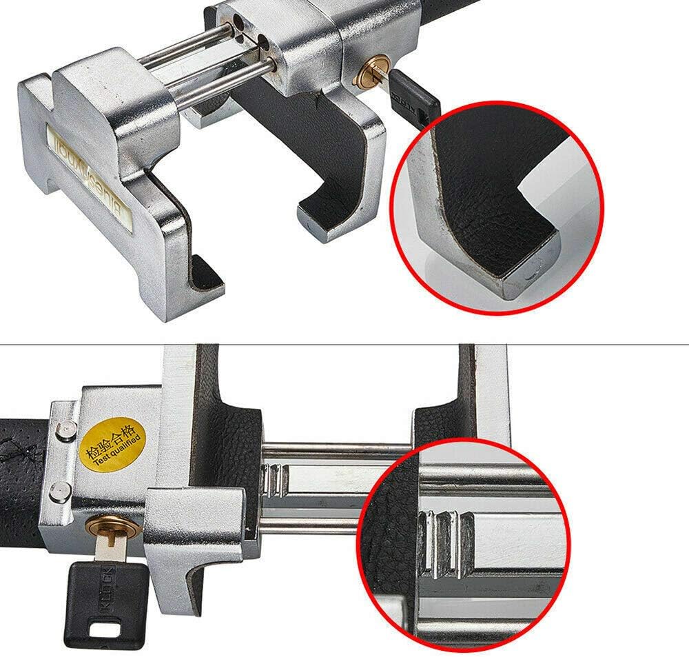 Car Steering Wheel Lock, Universal Alarm Anti-Theft Lock Heavy Duty Retractable Security Alarm T-lock with 2 Keys
