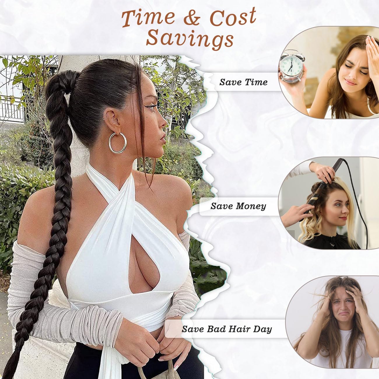 2 PCS 76 cm Estensioni intrecciate Coda di cavallo con elastico Cravatta, treccia lunga Accessori Parrucca Posticci Capelli lisci naturali Ponytail finta sintetiche Donne Quotidian, Nero