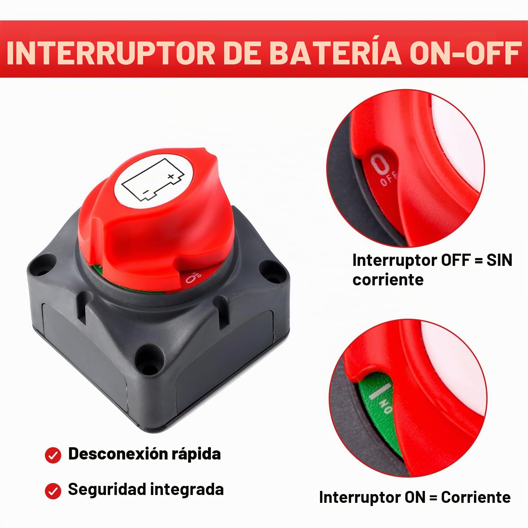 Pindex Interruptor de Batería de 12-48 V, Interruptor de Batería de 300 A, Interruptor Principal, Interruptor de Alimentación 1-2 both-off, para caravanas moto coche camione barco