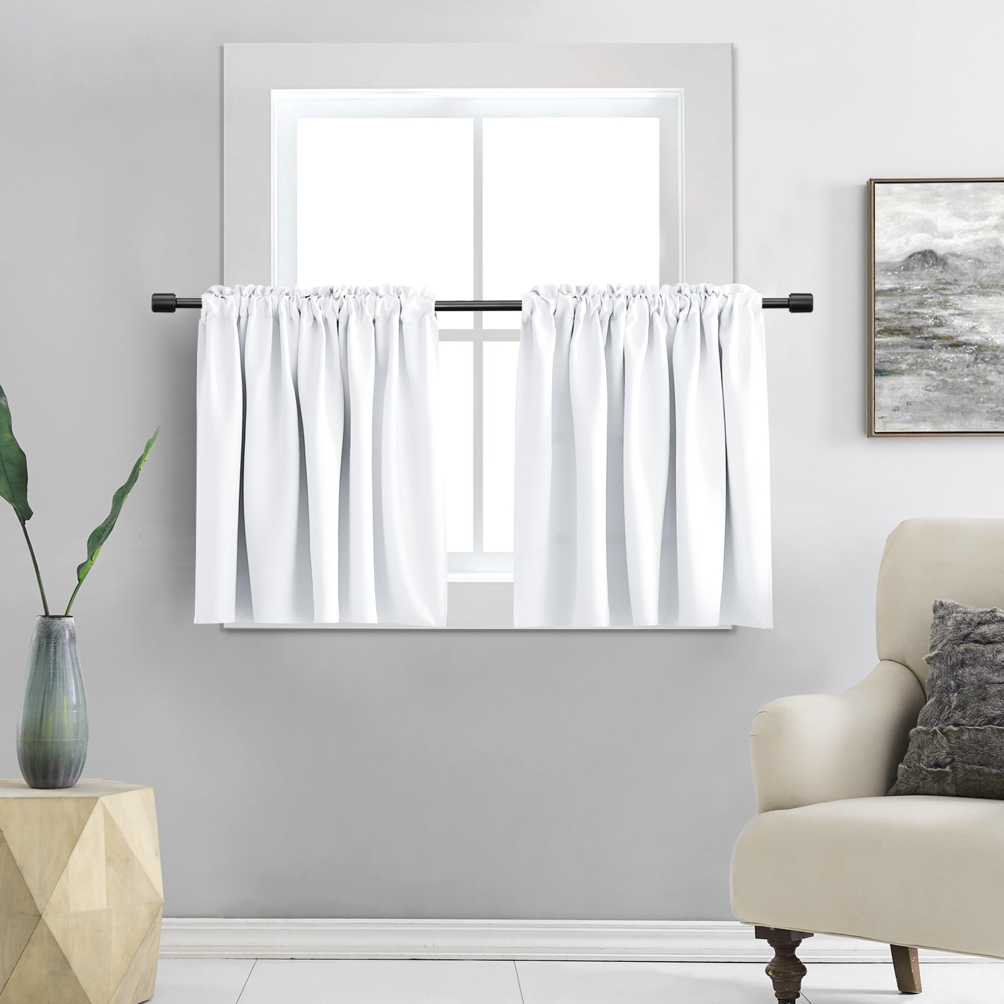 DONREN Pure White 20 Inch Length Short RV Curtains for Camper Kitchen Room Darkening Small Window Curtain Tiers for Nursery Bathroom Loft 24 Wide by 20 Long Set of 2 Panels
