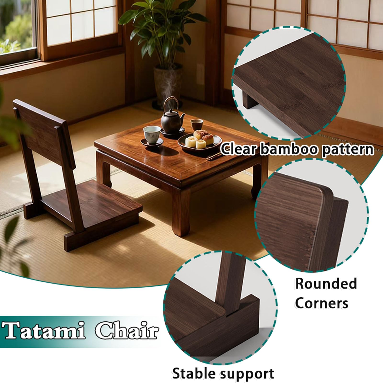 Japanischer Tatami-Stuhl,Bambus Bodenstuhl FüR Wohnzimmer,Tatami Meditationsstuhl Im Japanischen Stil,Japanischer Beinloser Bodenstuhl,Stuhlrückenstütze,für Erkerfenster,Teestube,Gaming