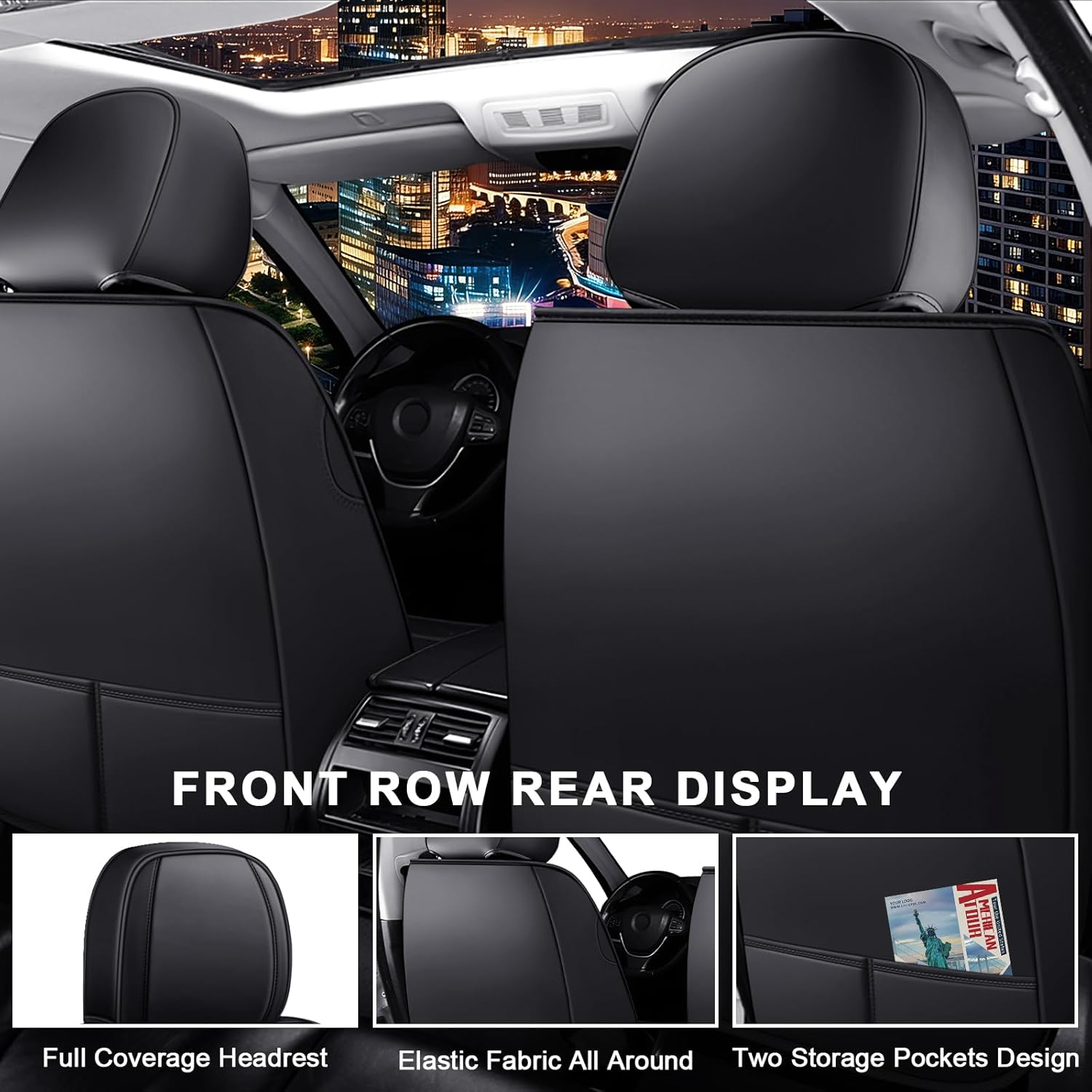 JWLK Seat Covers for Infiniti QX60 2014-2025, Anti-Slip Breathable Seat Covers for Cars, Luxury Nappa Leather Automotive Seat Covers Sets Compatible with Airbag (Standard 5 Seats, Black)