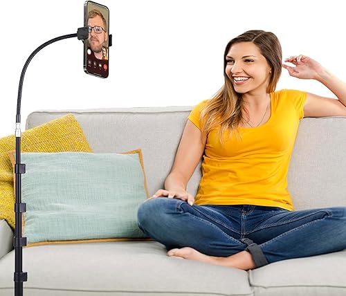 Miniatura 7 de Peastrex Trípode para teléfono, soporte de video para teléfono de 80 pulgadas, ajustable, cuello de cisne, soporte de piso con control remoto para