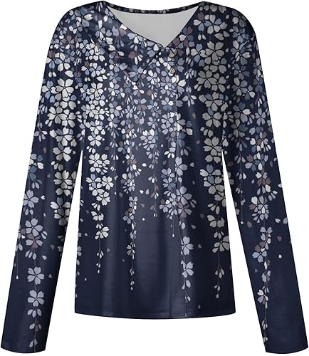 Miniatura 5 de Camisetas de manga larga con cuello en V y solapa para mujer, con botones sólidos, estilo vintage, casuales, blusas cómodas