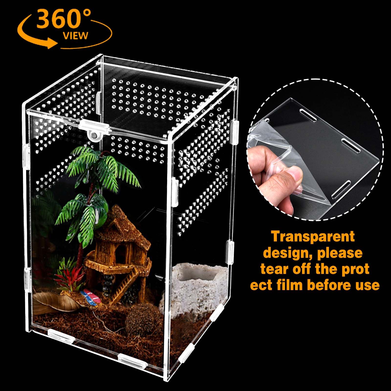 Terrario In Acrilico Per Rettili 9x9x9.5cm - Trasparente 360°, Per Ragni, Scorpioni, Lucertole, Con Ventilazione - Foto 8