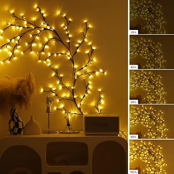 Ciskotu Willow Vine Fairy Lights 8 Modes USB Willow Vine Tree Lights with Remote Control Timer 144 LED Bendable Artificial Tree Branches Lights Indoor Wall Decoration Aesthetic Room Bedroom