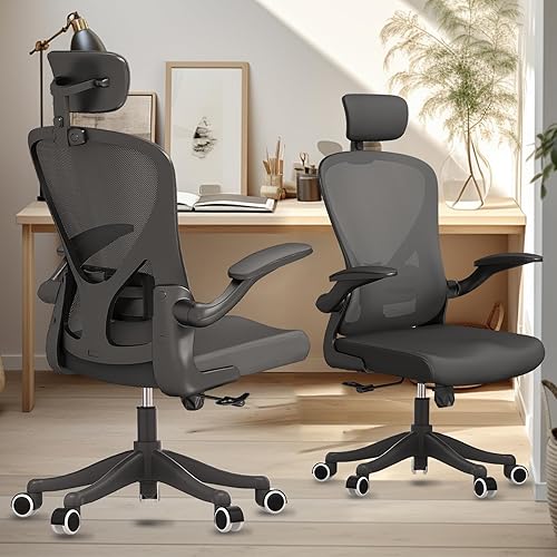 SICHY AGE Silla de oficina ergonómica para computadora, silla de oficina con función de inclinación, brazos abatibles, cojín para soporte lumbar y