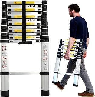 3.8M/12.5Ft Telescopic Telescoping Ladder Compact Ladder Tall Ladder DIY Aluminum Alloy Lightweight Portable Folding Extendable Extension Ladder Multi-Purpose Ladder EN131 150kg Load Small Gift